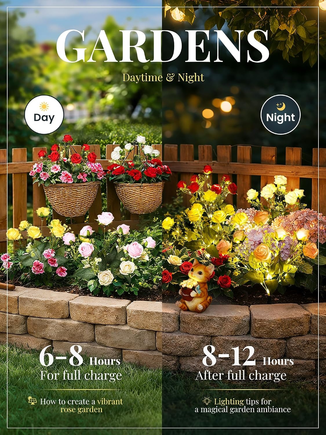 image:imageGIGALUMI 4 Pack Solar 28 Roses Flowers Outdoor 2 Modes MulticoloredMulticolor