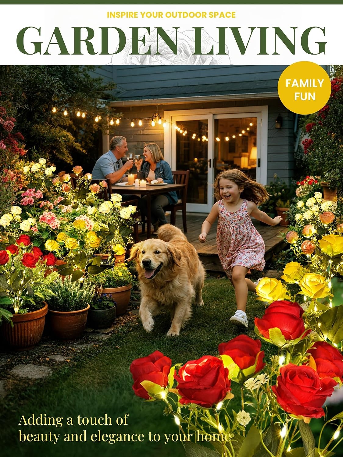 image:imageGIGALUMI 4 Pack Solar 28 Roses Flowers Outdoor 2 Modes MulticoloredMulticolor