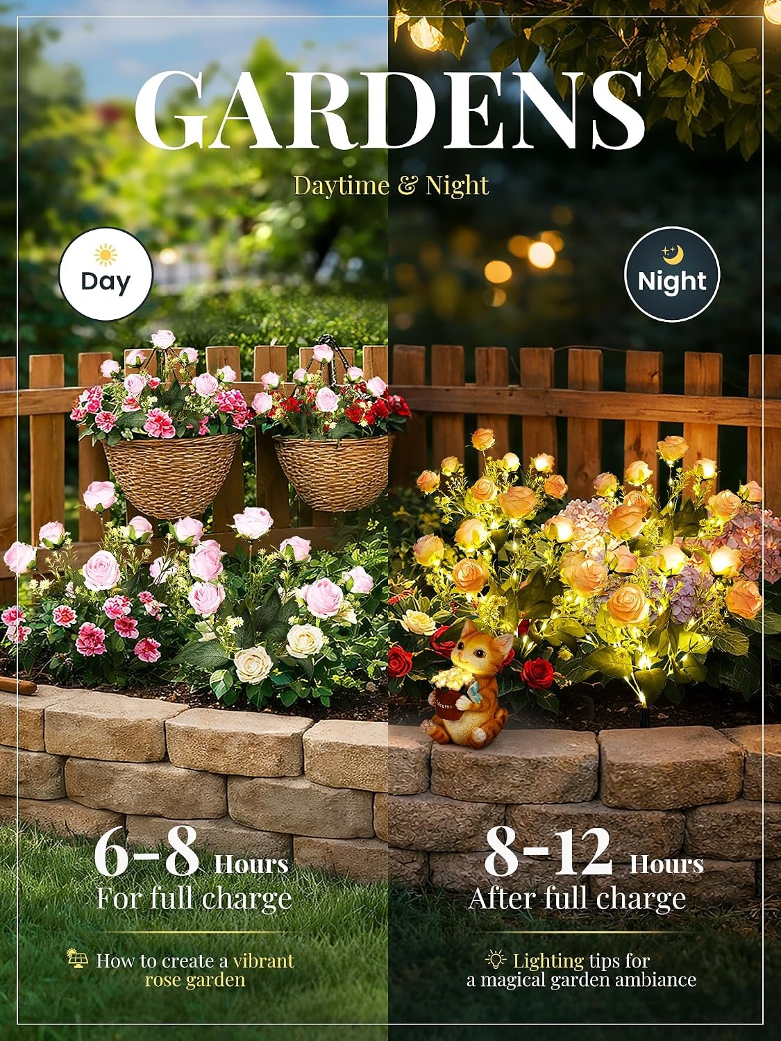 image:imageGIGALUMI 4 Pack Solar 28 Roses Flowers Outdoor 2 Modes MulticoloredPink