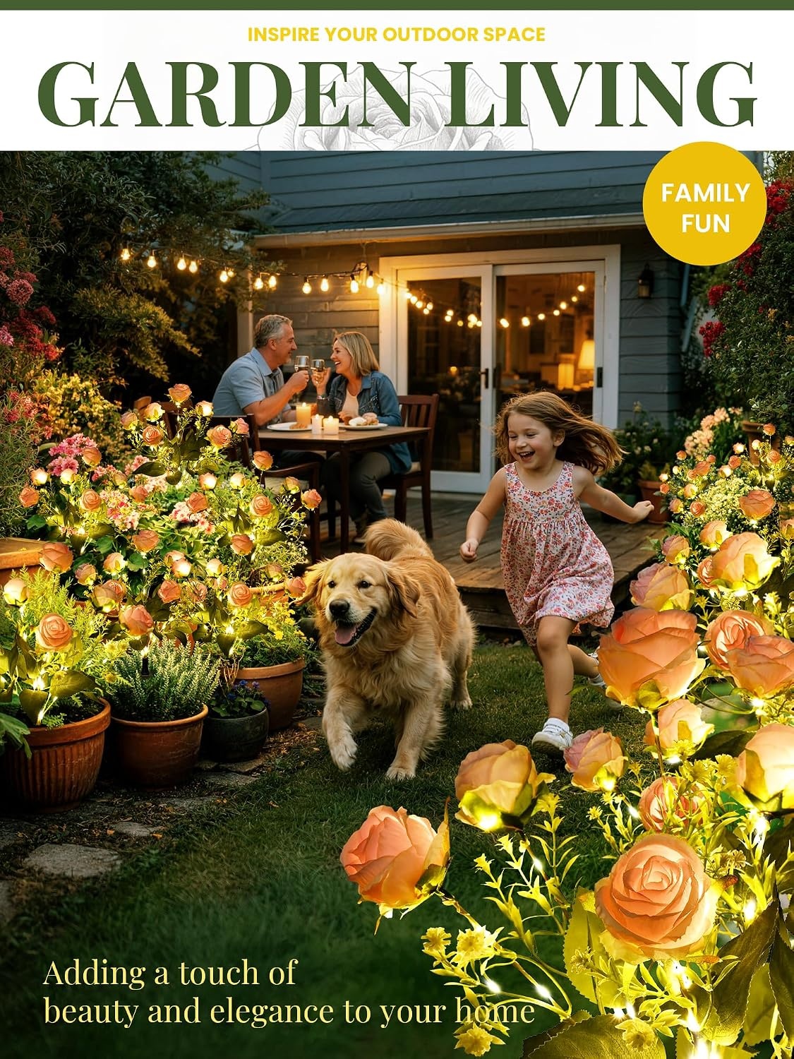 image:imageGIGALUMI 4 Pack Solar 28 Roses Flowers Outdoor 2 Modes MulticoloredPink