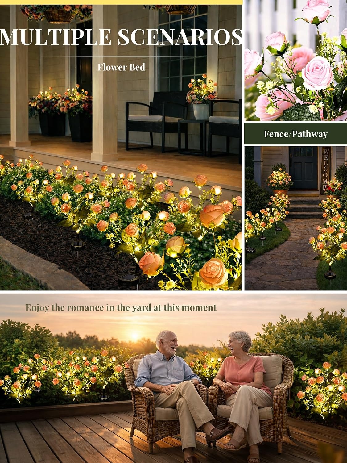 image:imageGIGALUMI 4 Pack Solar 28 Roses Flowers Outdoor 2 Modes MulticoloredPink