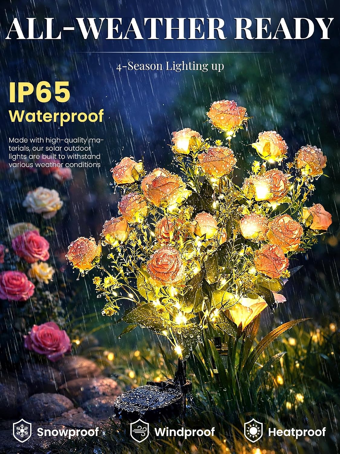 image:imageGIGALUMI 4 Pack Solar 28 Roses Flowers Outdoor 2 Modes MulticoloredPink