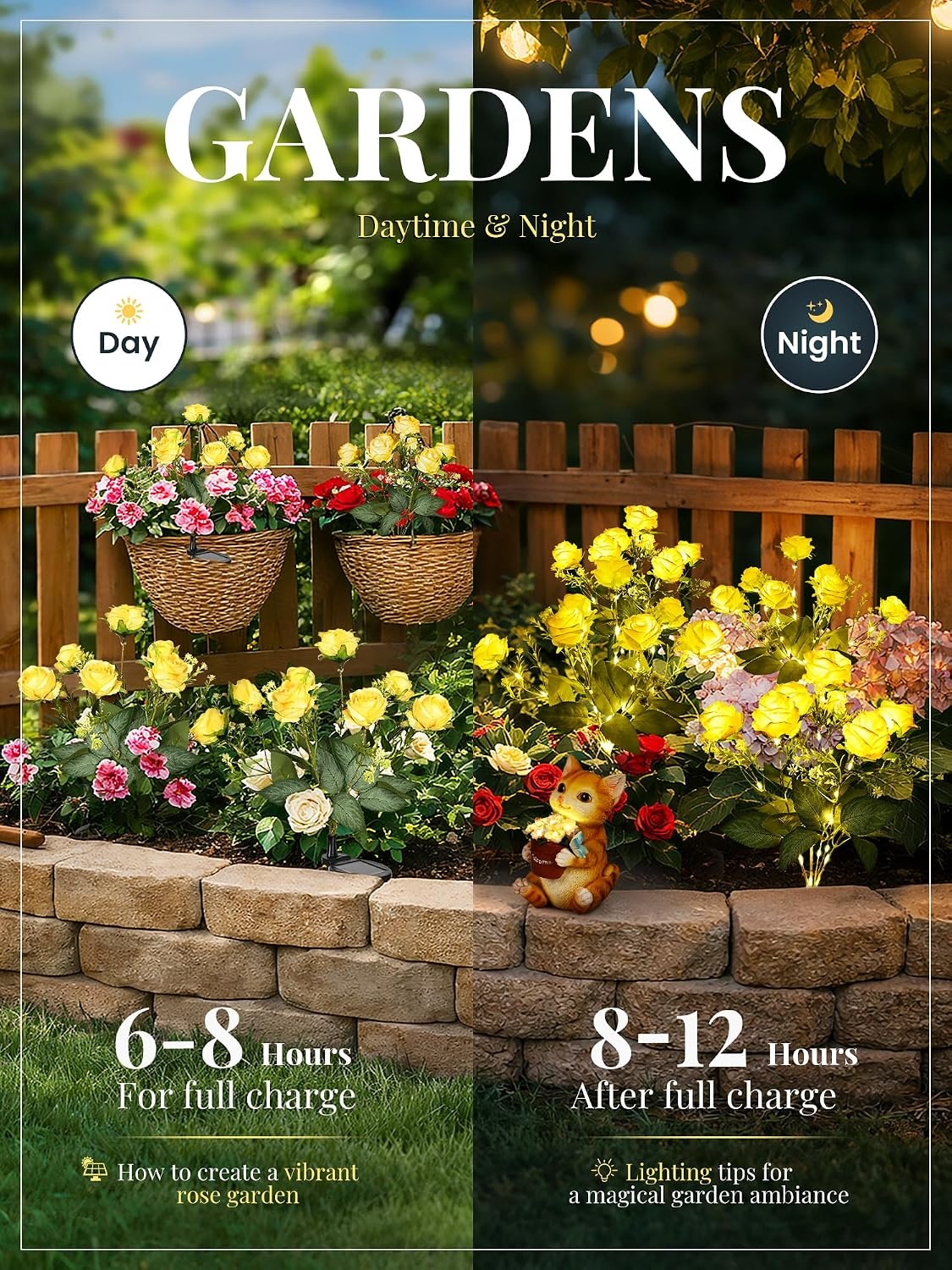 image:imageGIGALUMI 4 Pack Solar 28 Roses Flowers Outdoor 2 Modes MulticoloredYellow