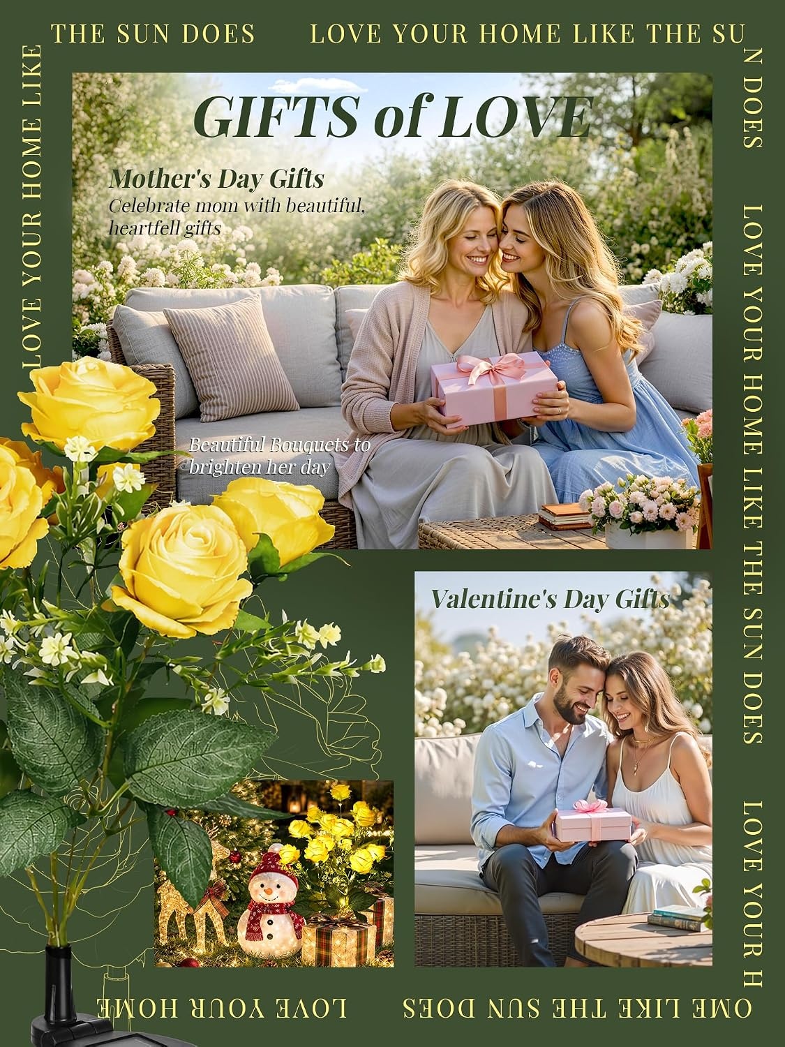 image:imageGIGALUMI 4 Pack Solar 28 Roses Flowers Outdoor 2 Modes MulticoloredYellow
