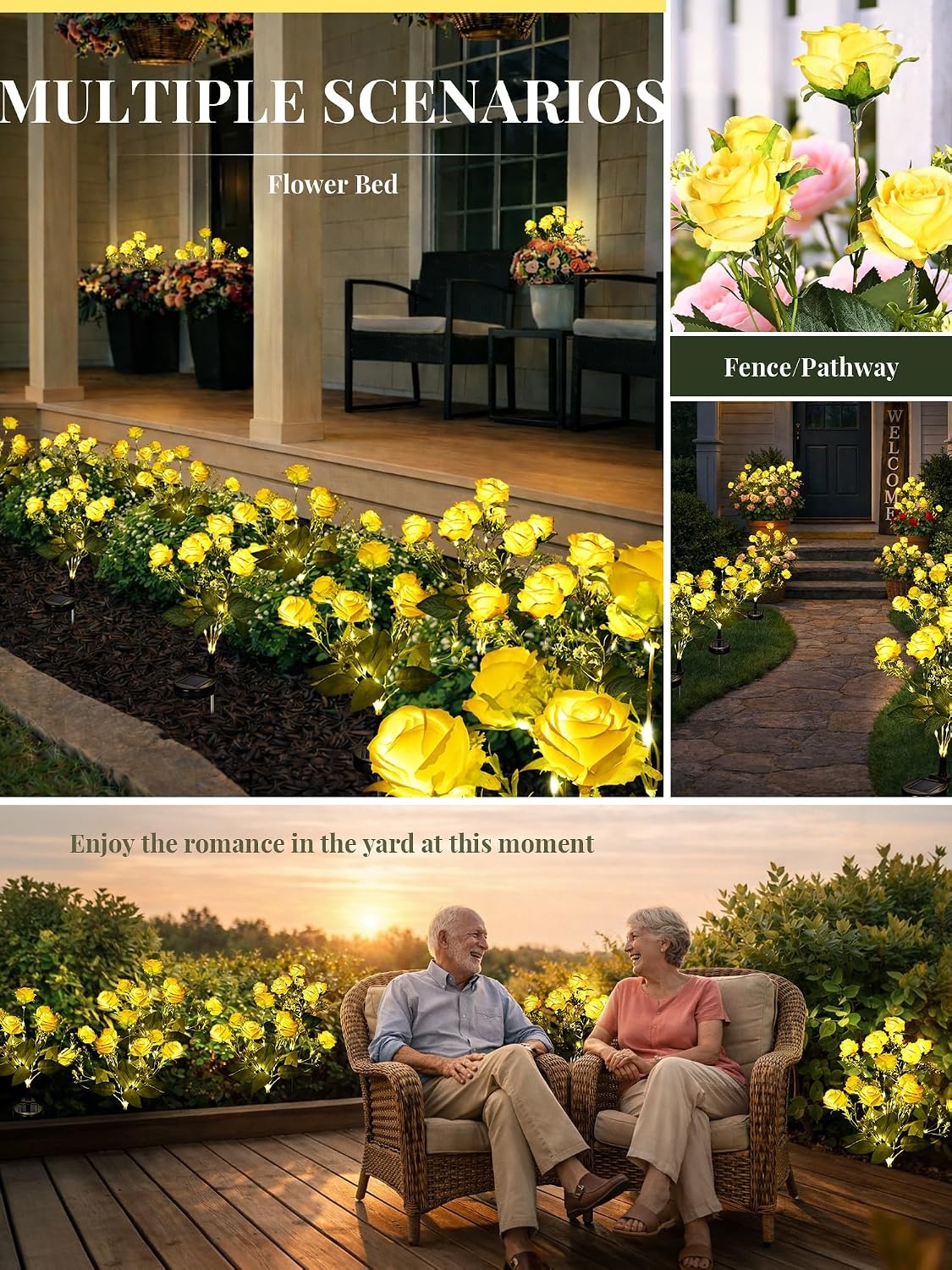 image:imageGIGALUMI 4 Pack Solar 28 Roses Flowers Outdoor 2 Modes MulticoloredYellow