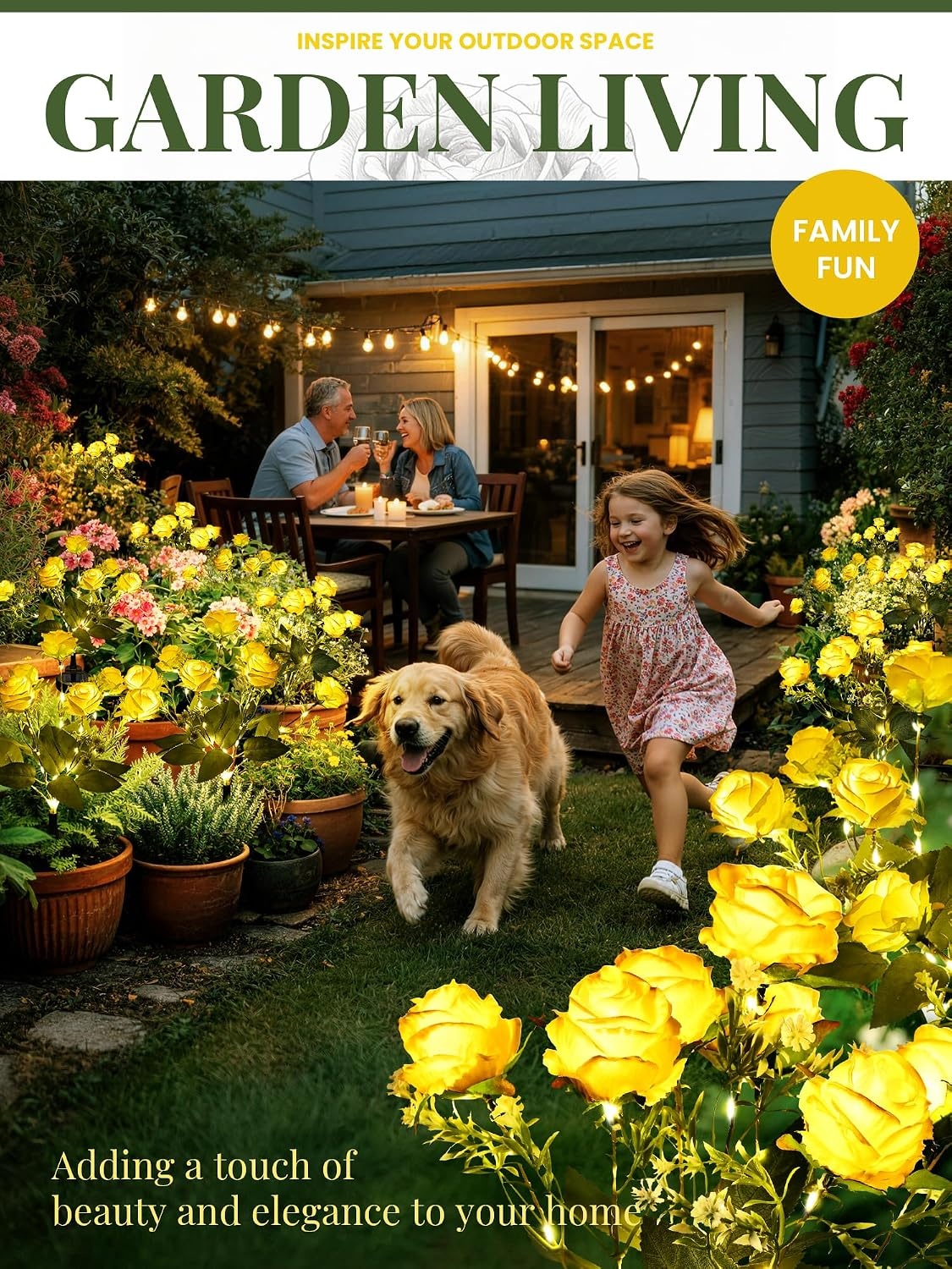 image:imageGIGALUMI 4 Pack Solar 28 Roses Flowers Outdoor 2 Modes MulticoloredYellow