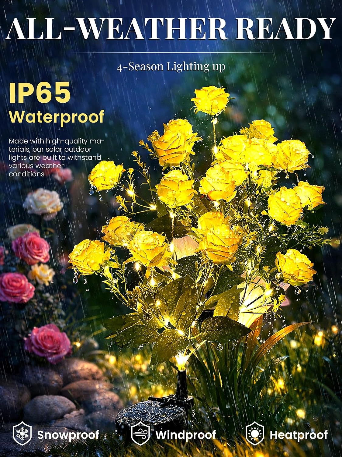 image:imageGIGALUMI 4 Pack Solar 28 Roses Flowers Outdoor 2 Modes MulticoloredYellow