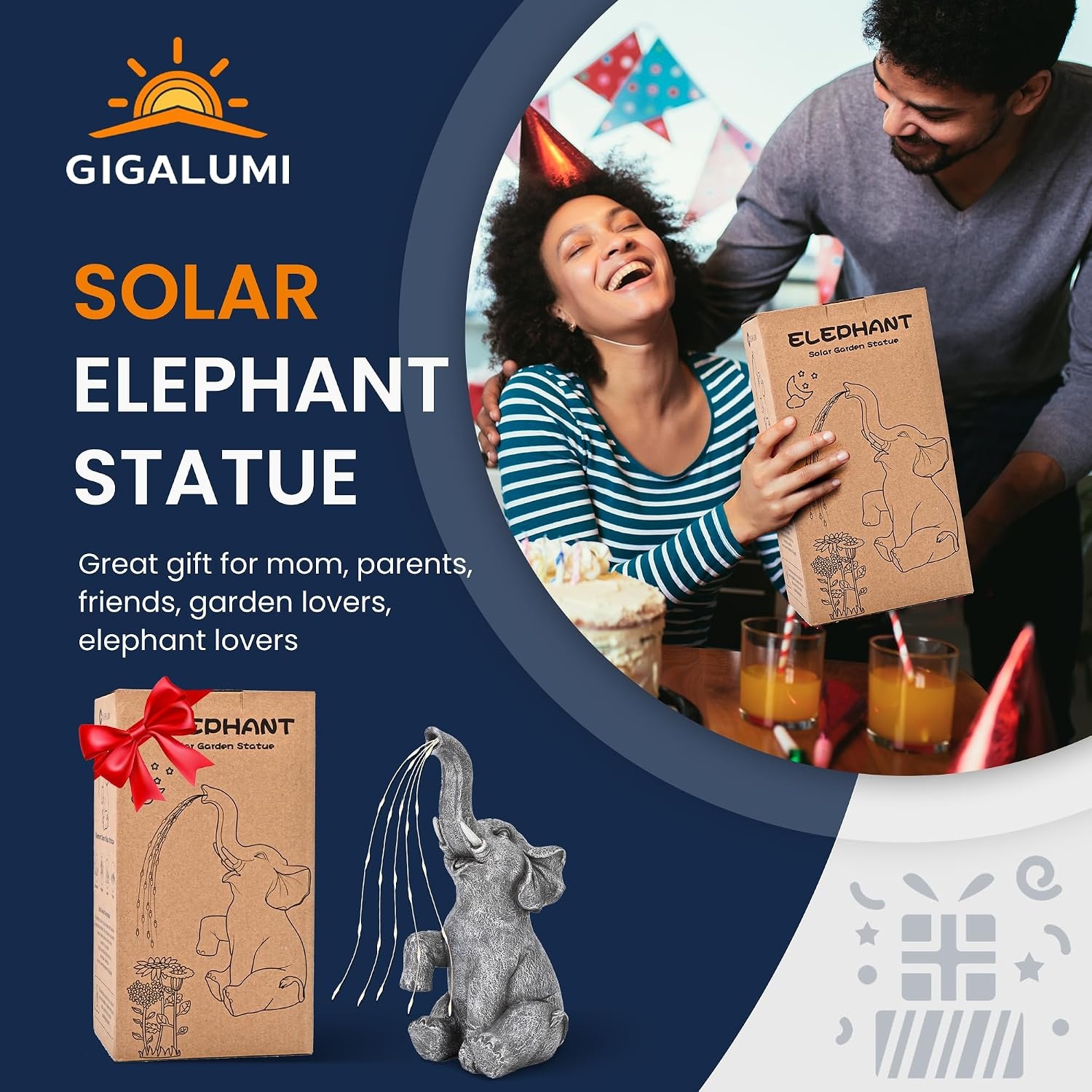 image:imageGIGALUMI Elephant Statue Solar Garden Decor Yard Outdoor Gifts for WomenConstant Lights Elephant