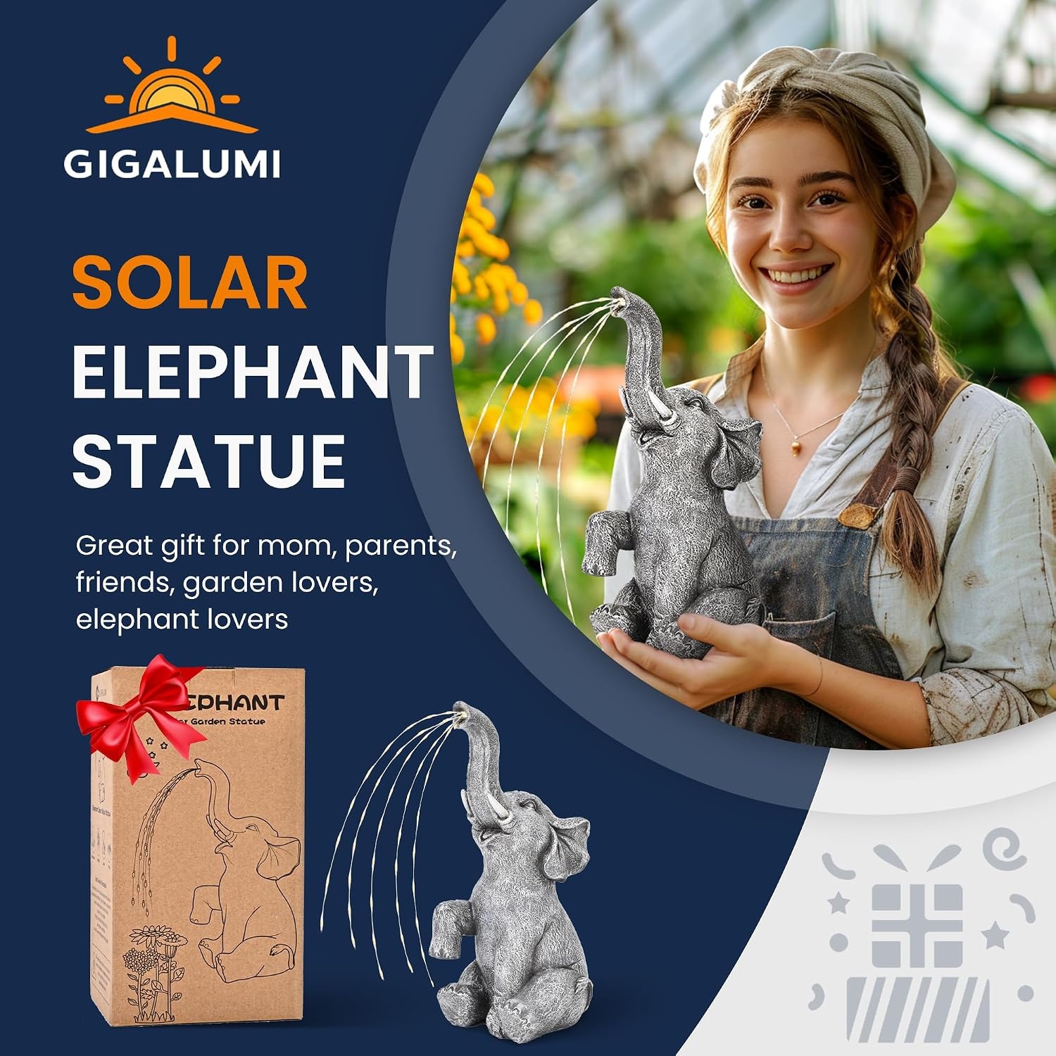 image:imageGIGALUMI Elephant Statue Solar Garden Decor Yard Outdoor Gifts for WomenTwinkling Lights Elephant