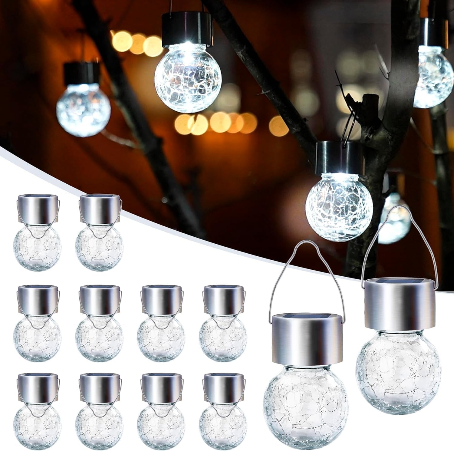 image:imageGIGALUMI Halloween Solar Lights Outdoor Solar Hanging Lanterns Outside 12PCCold White