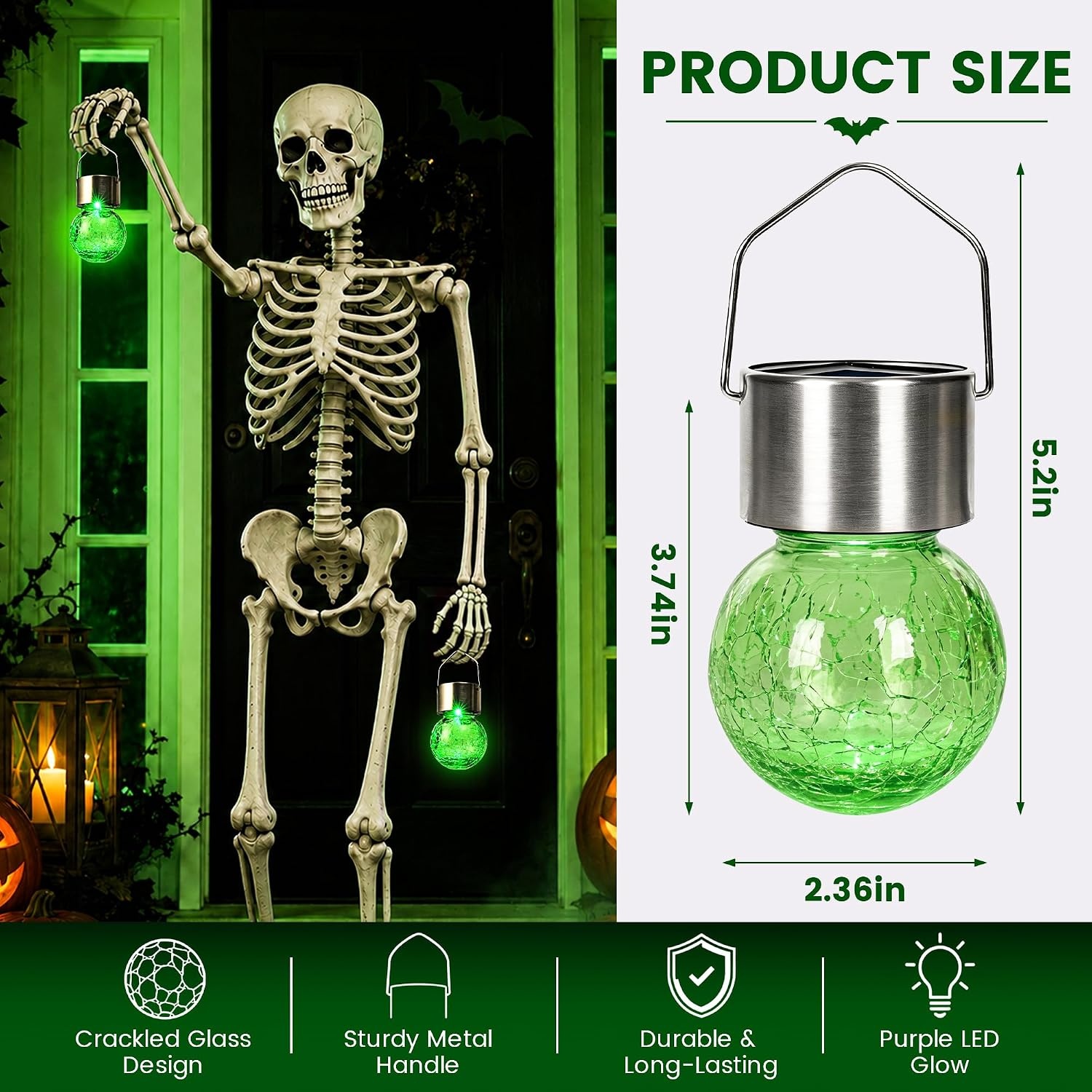 image:imageGIGALUMI Halloween Solar Lights Outdoor Solar Hanging Lanterns Outside 12PCGreen