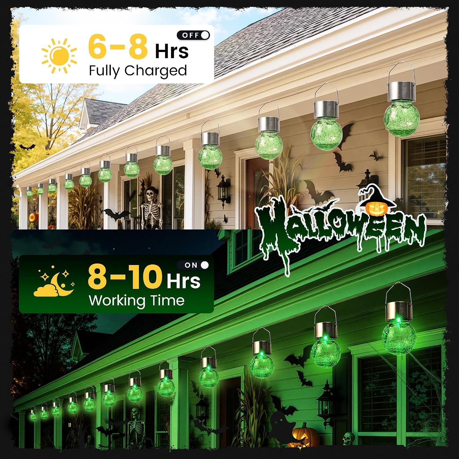 image:imageGIGALUMI Halloween Solar Lights Outdoor Solar Hanging Lanterns Outside 12PCGreen