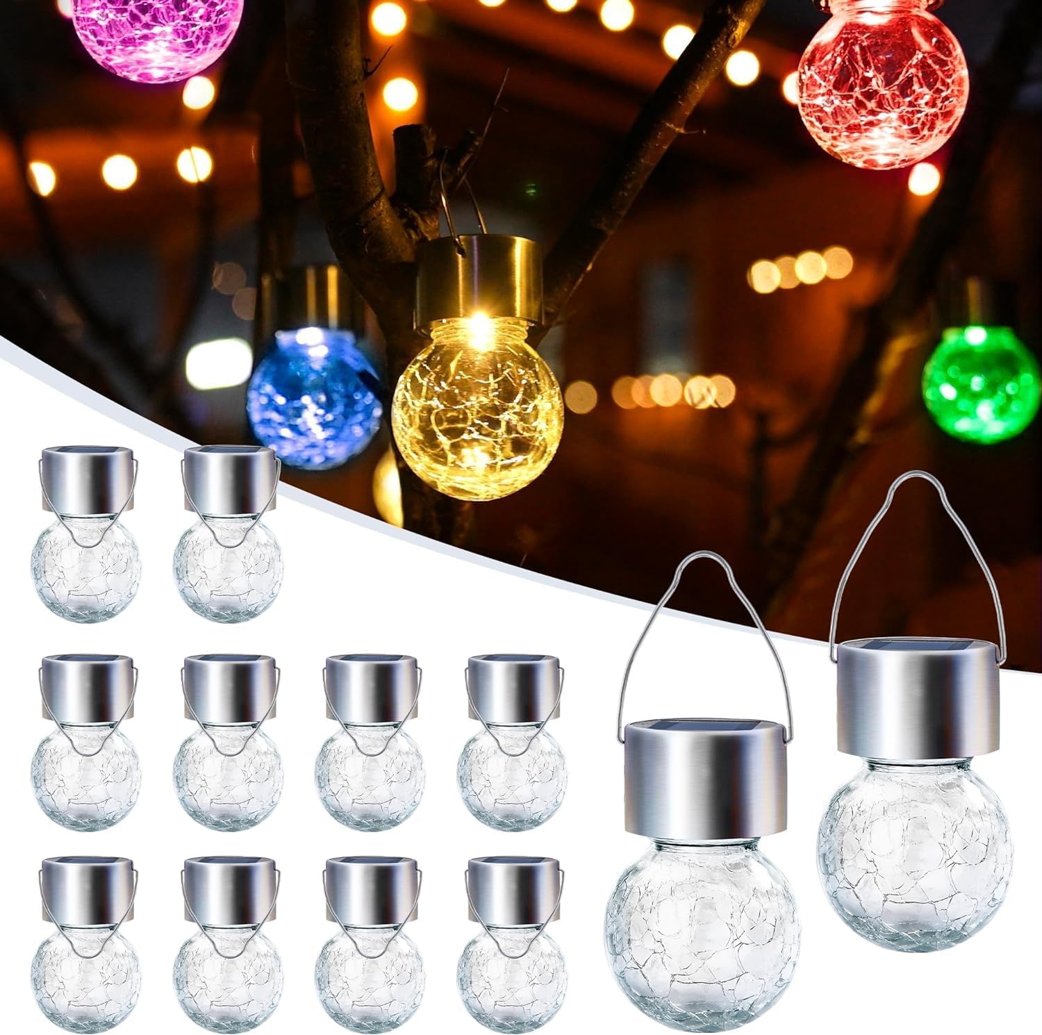 image:imageGIGALUMI Halloween Solar Lights Outdoor Solar Hanging Lanterns Outside 12PCMulticolor