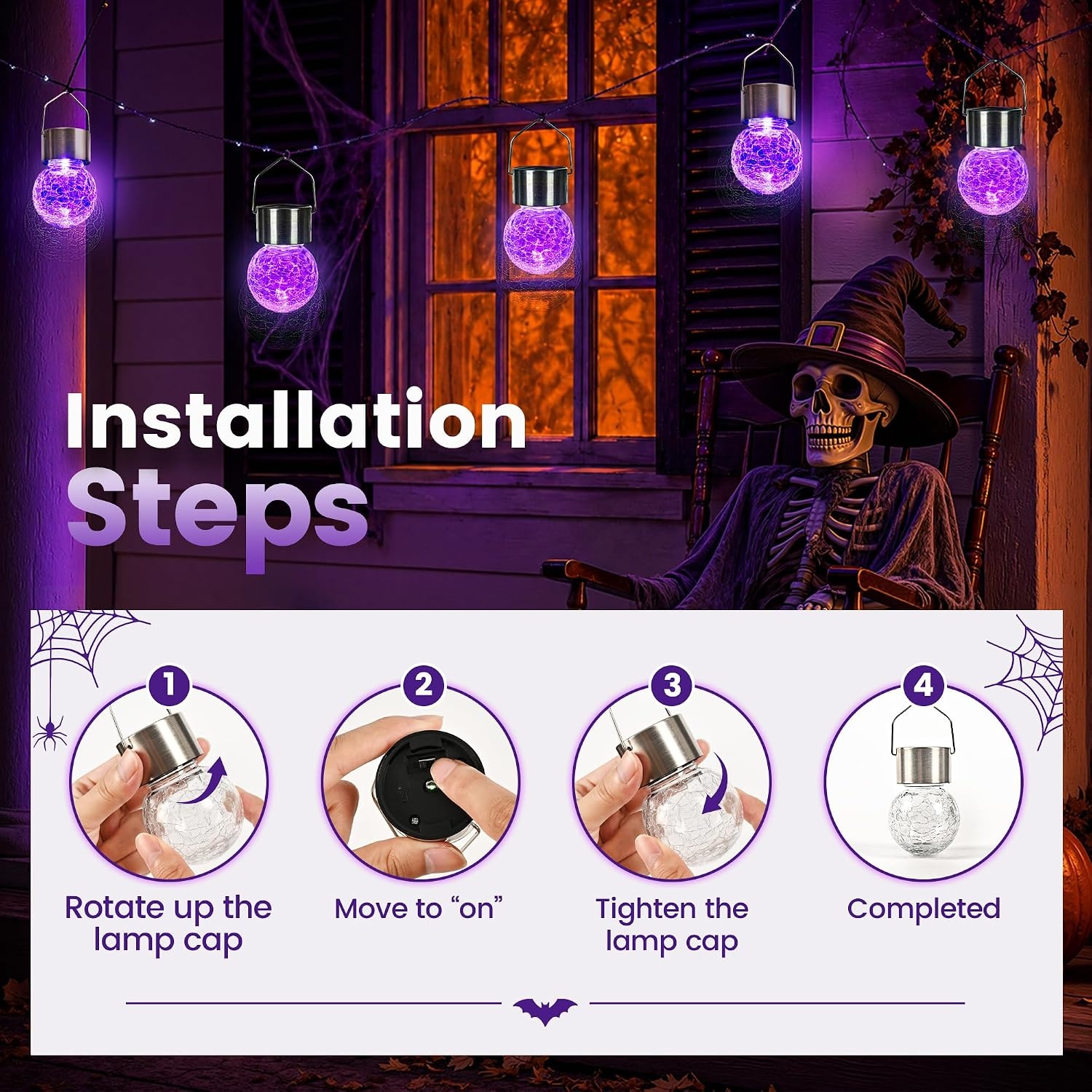 image:imageGIGALUMI Halloween Solar Lights Outdoor Solar Hanging Lanterns Outside 12PCPurple
