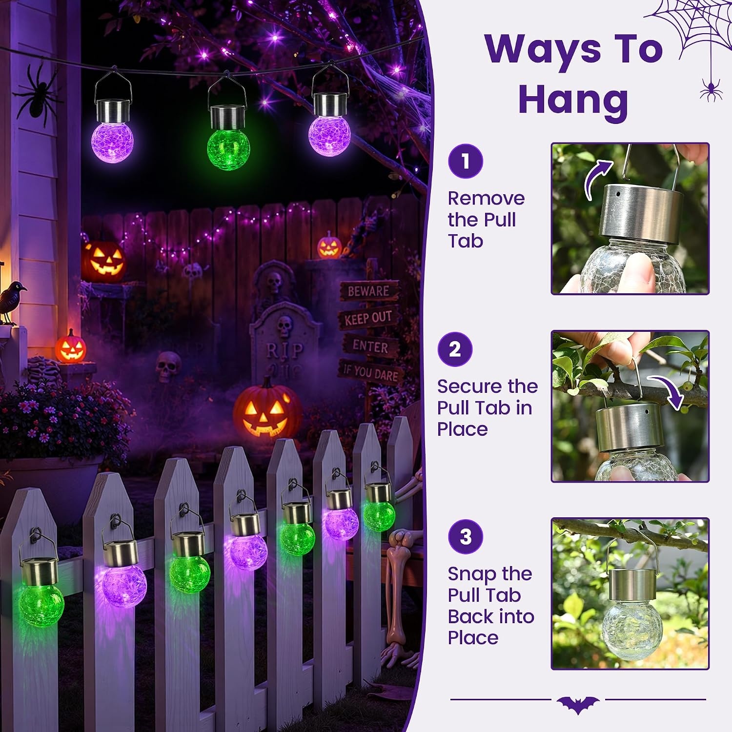 image:imageGIGALUMI Halloween Solar Lights Outdoor Solar Hanging Lanterns Outside 12PCPurple