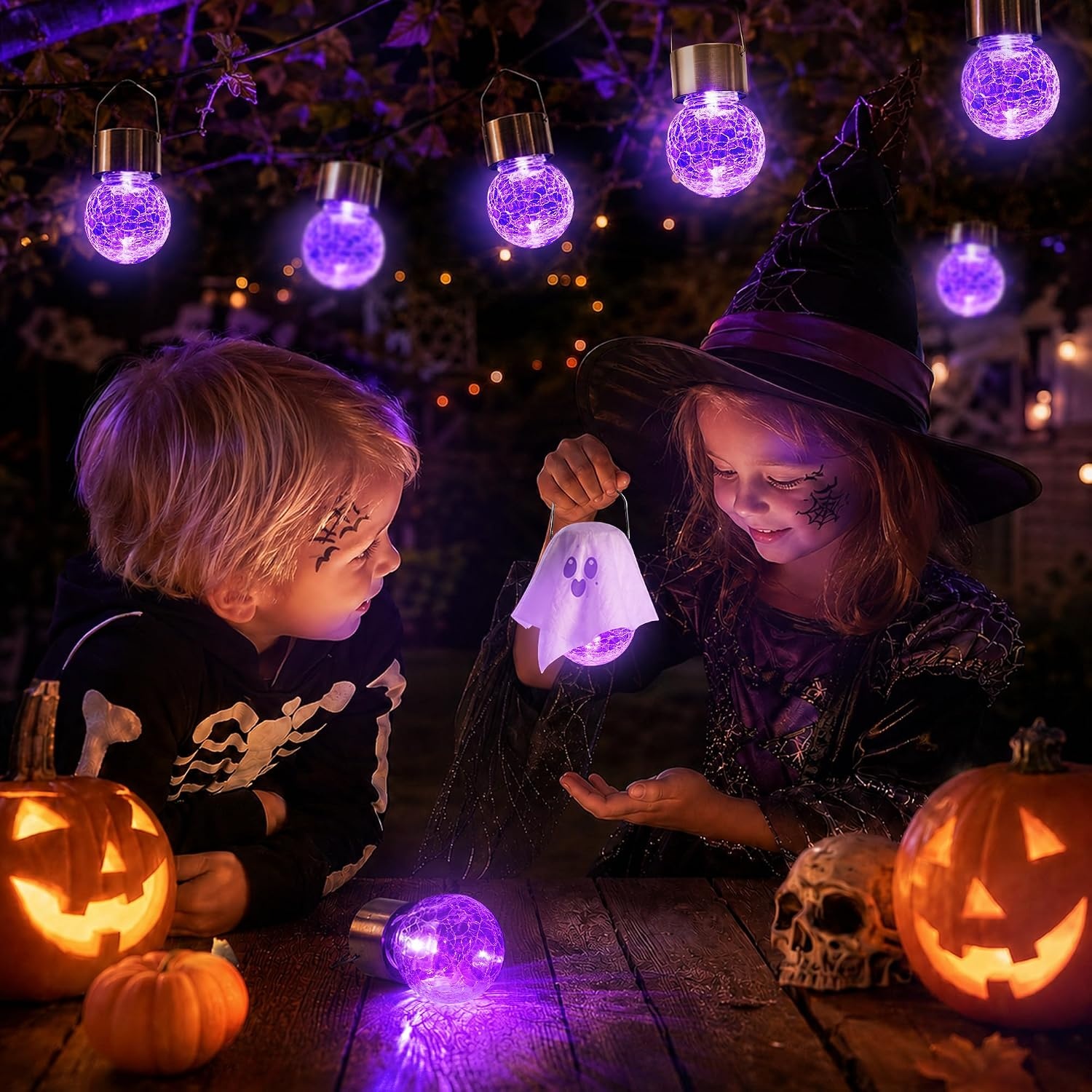 image:imageGIGALUMI Halloween Solar Lights Outdoor Solar Hanging Lanterns Outside 12PCPurple