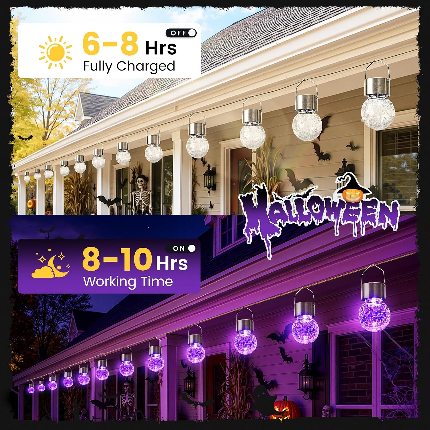 image:imageGIGALUMI Halloween Solar Lights Outdoor Solar Hanging Lanterns Outside 12PCPurple