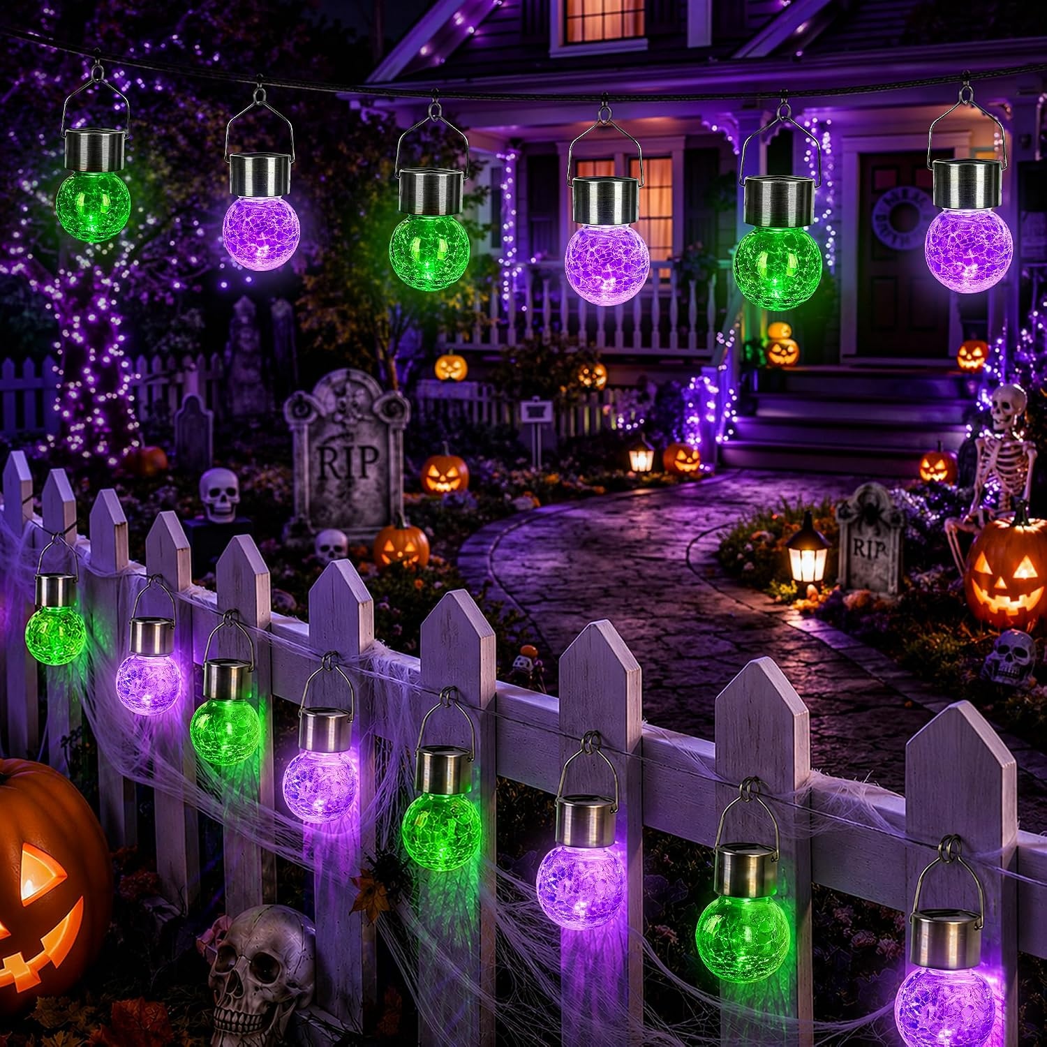 image:imageGIGALUMI Halloween Solar Lights Outdoor Solar Hanging Lanterns Outside 12PCPurple