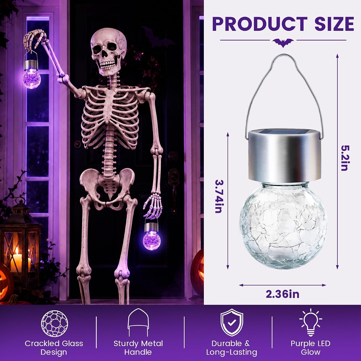 image:imageGIGALUMI Halloween Solar Lights Outdoor Solar Hanging Lanterns Outside 12PCPurple