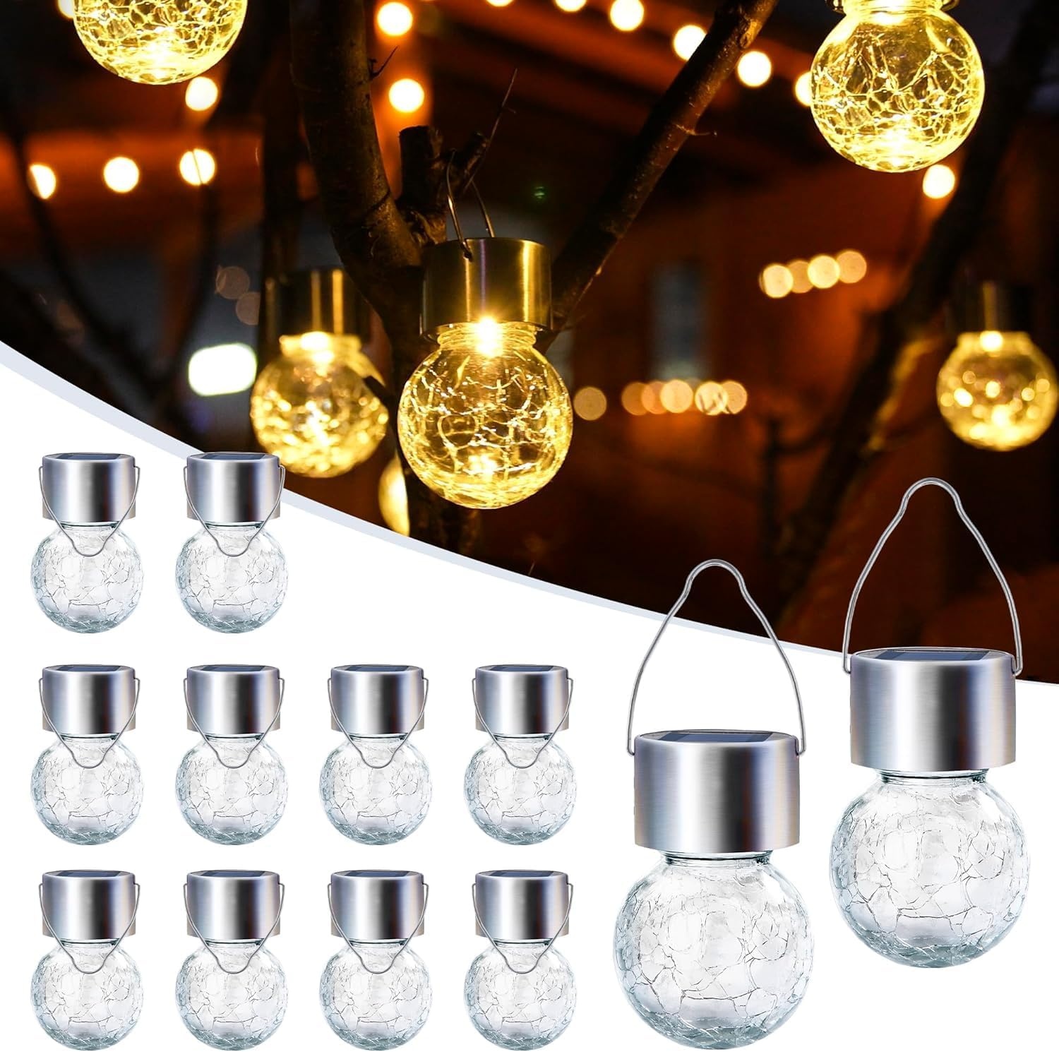 image:imageGIGALUMI Halloween Solar Lights Outdoor Solar Hanging Lanterns Outside 12PCWarm White