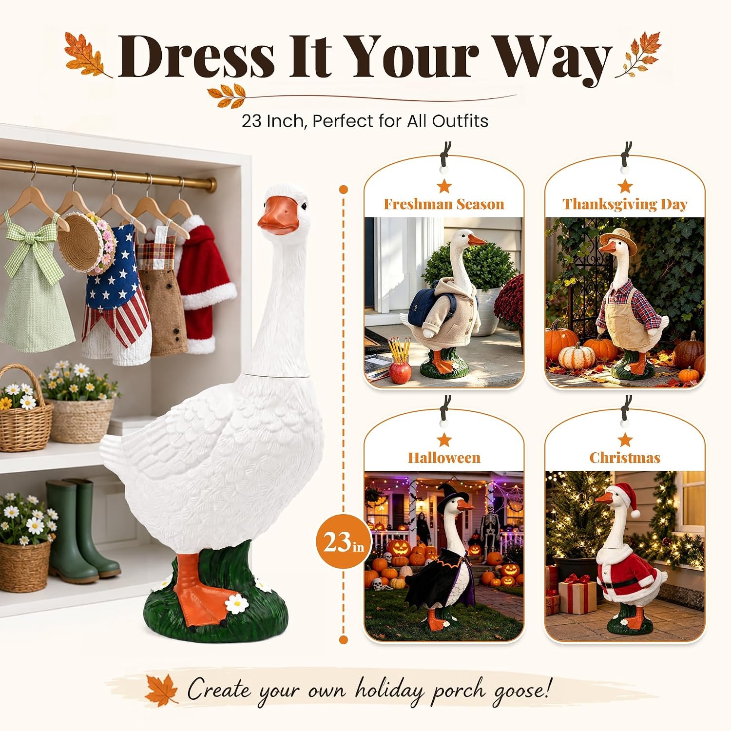 image:imageGIGALUMI Porch Goose Statue Plastic 23 Front Porch Decor Garden DecorationWhite