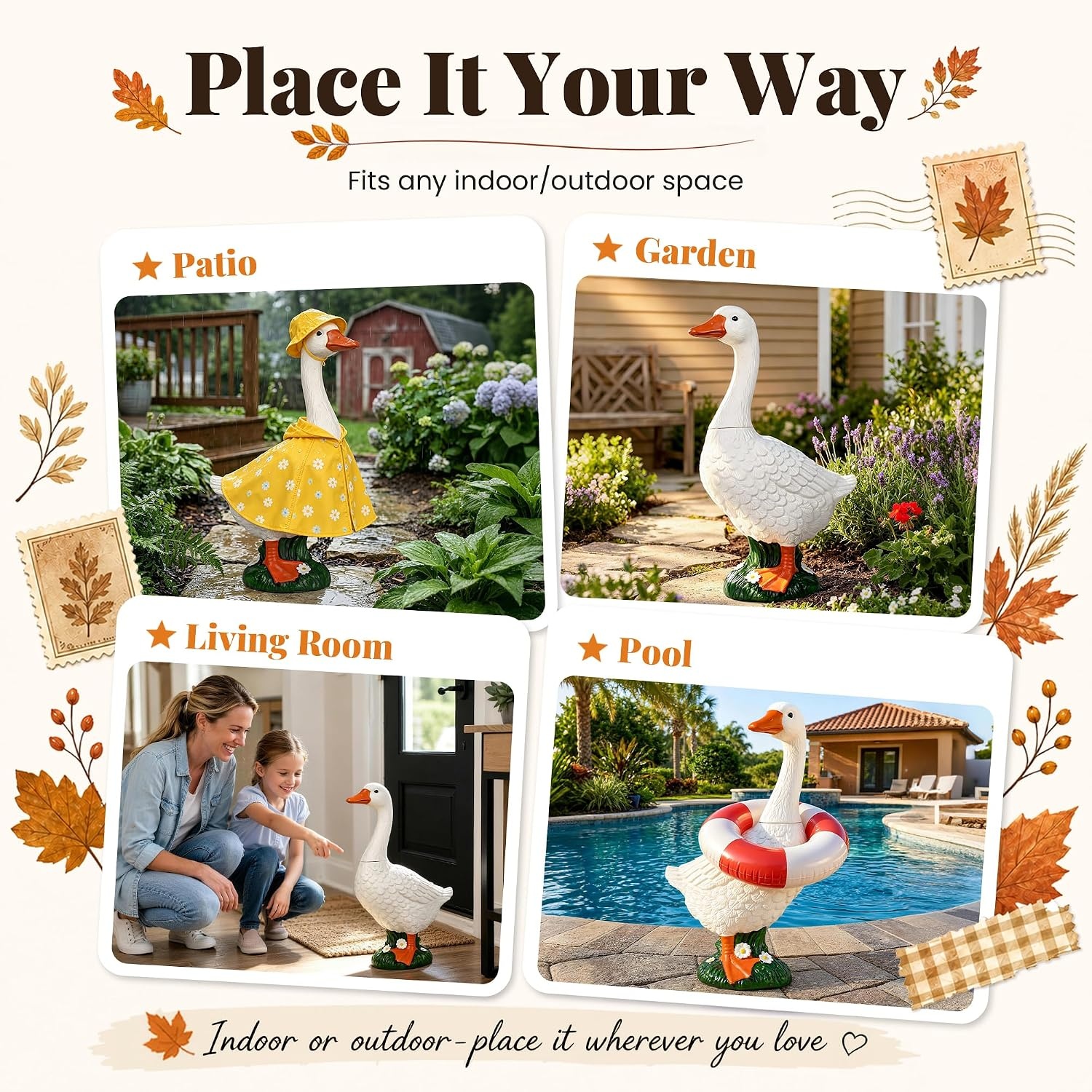 image:imageGIGALUMI Porch Goose Statue Plastic 23 Front Porch Decor Garden DecorationWhite