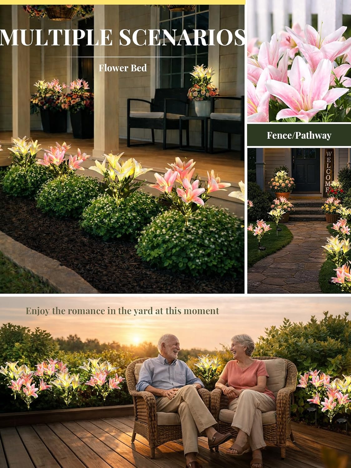image:imageGIGALUMI Solar Garden Lights 2 Pack LED Lily Solar Flower Lights Outdoor1White 1Pink