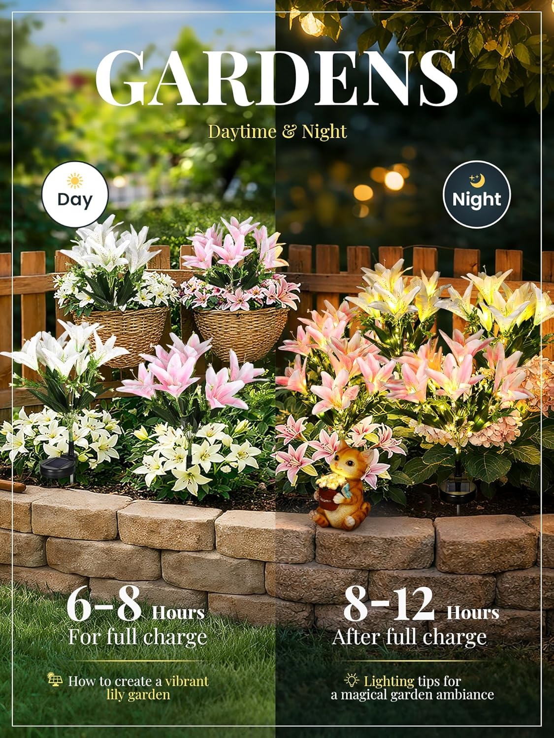 image:imageGIGALUMI Solar Garden Lights 2 Pack LED Lily Solar Flower Lights Outdoor1White 1Pink