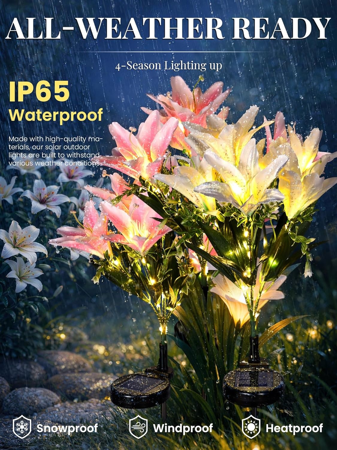 image:imageGIGALUMI Solar Garden Lights 2 Pack LED Lily Solar Flower Lights Outdoor1White 1Pink