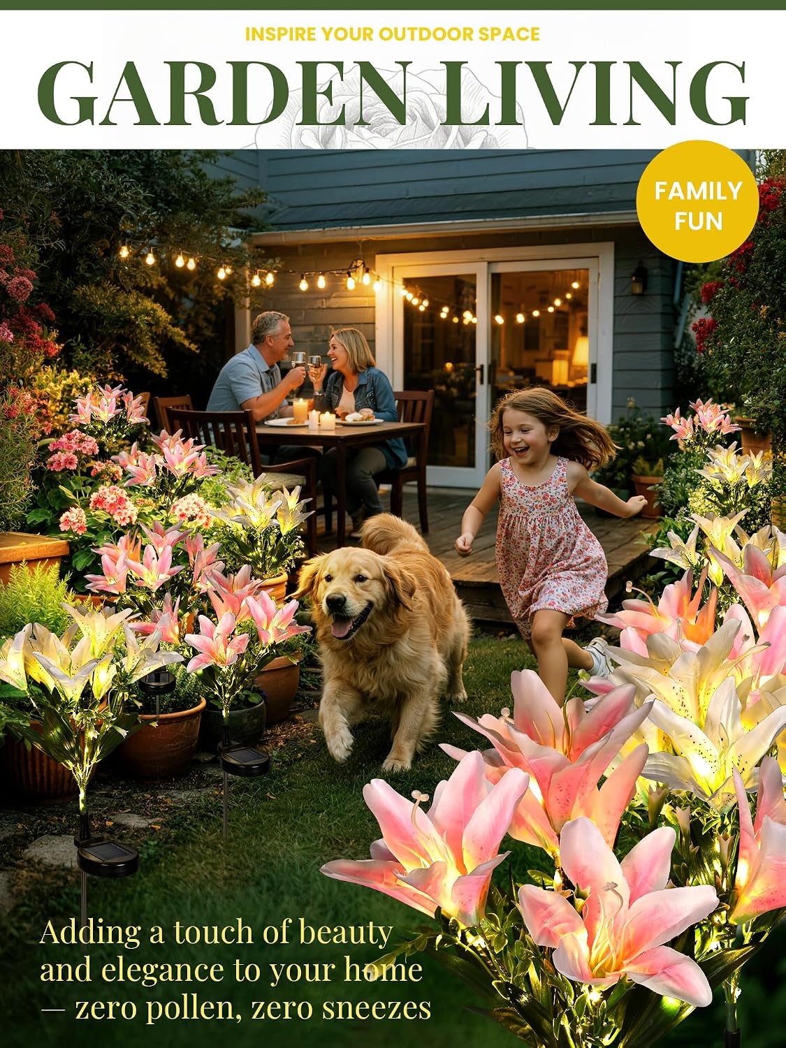 image:imageGIGALUMI Solar Garden Lights 2 Pack LED Lily Solar Flower Lights Outdoor1White 1Pink