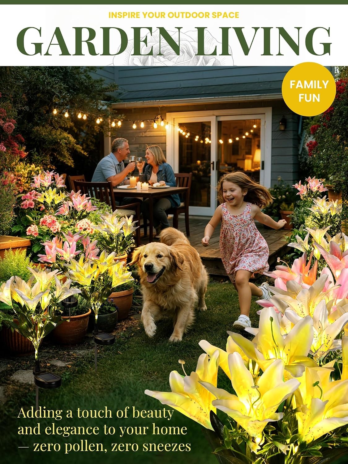 image:imageGIGALUMI Solar Garden Lights 2 Pack LED Lily Solar Flower Lights Outdoor2Pink 1White 1Yellow