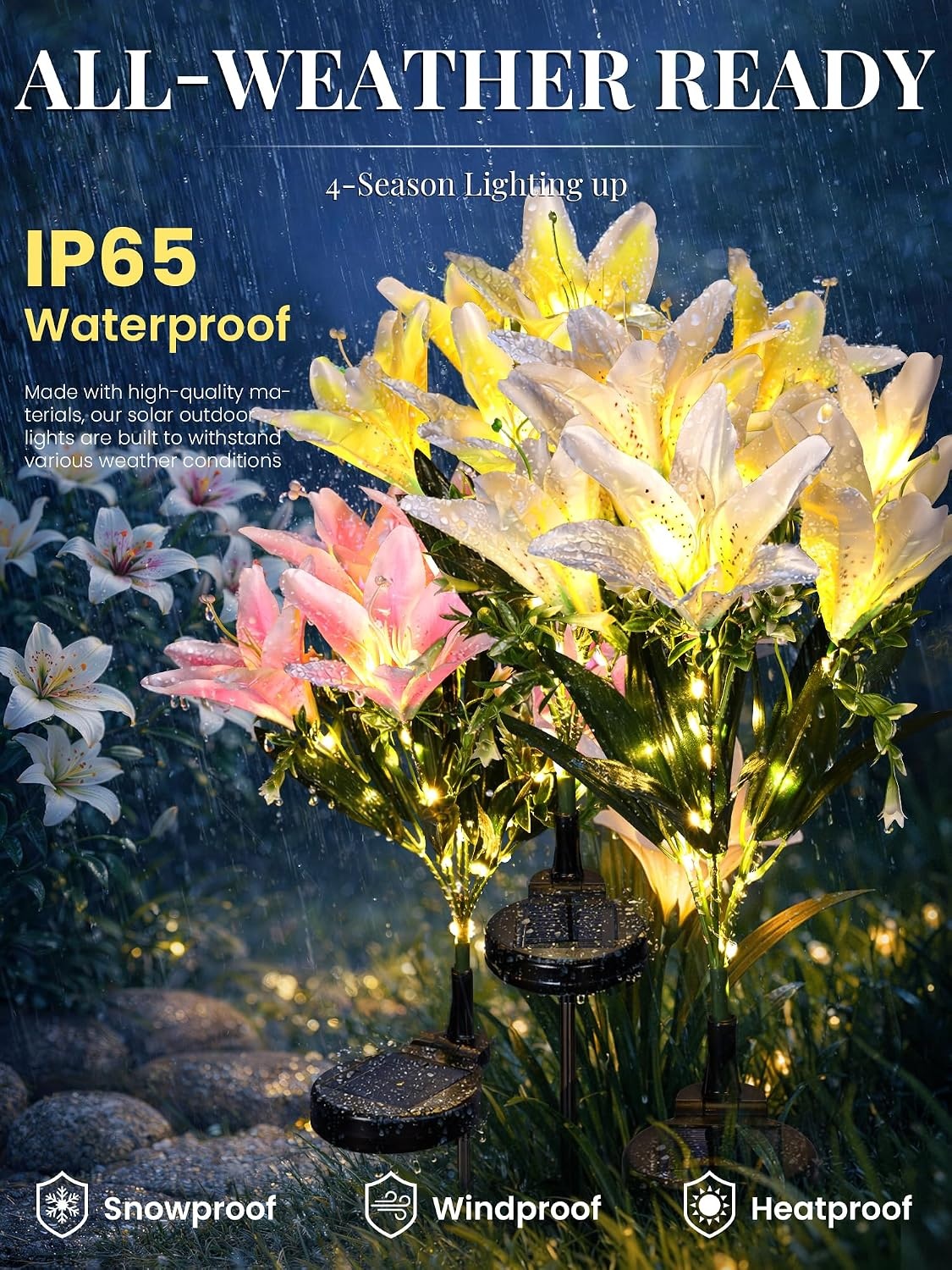 image:imageGIGALUMI Solar Garden Lights 2 Pack LED Lily Solar Flower Lights Outdoor4Pink 2White 2Yellow
