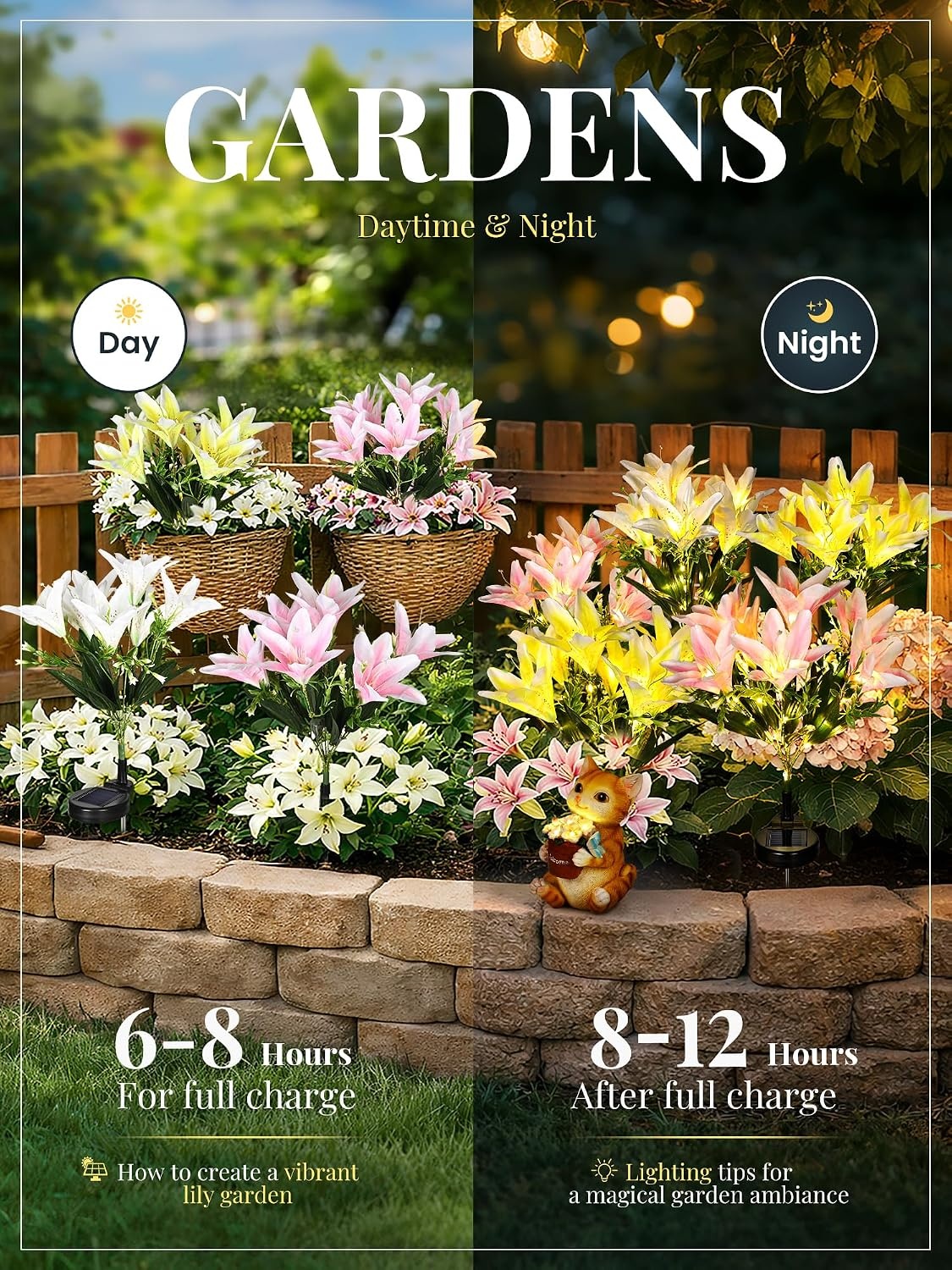 image:imageGIGALUMI Solar Garden Lights 2 Pack LED Lily Solar Flower Lights Outdoor4Pink 2White 2Yellow
