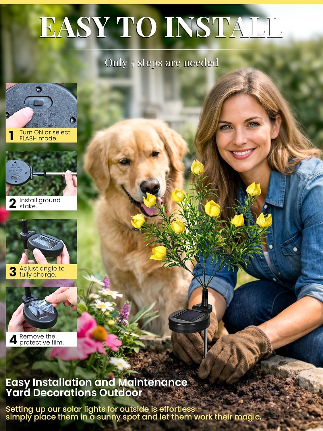 image:imageGIGALUMI Solar Garden Lights with Gardenias 2 Pack LED Garden Decor Carefree Solar Flowers Outdoor Waterproof Yard Decorations Outdoor AllergyFree Light up Flowers for Yard Patio 1white1yellow2white1pink1yellow