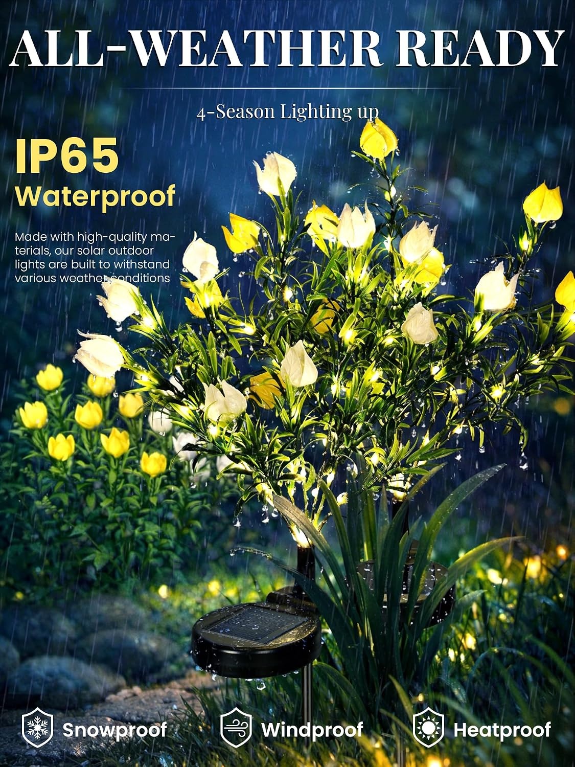 image:imageGIGALUMI Solar Garden Lights with Gardenias 2 Pack LED Garden Decor Carefree Solar Flowers Outdoor Waterproof Yard Decorations Outdoor AllergyFree Light up Flowers for Yard Patio 1white1yellow1white1yellow