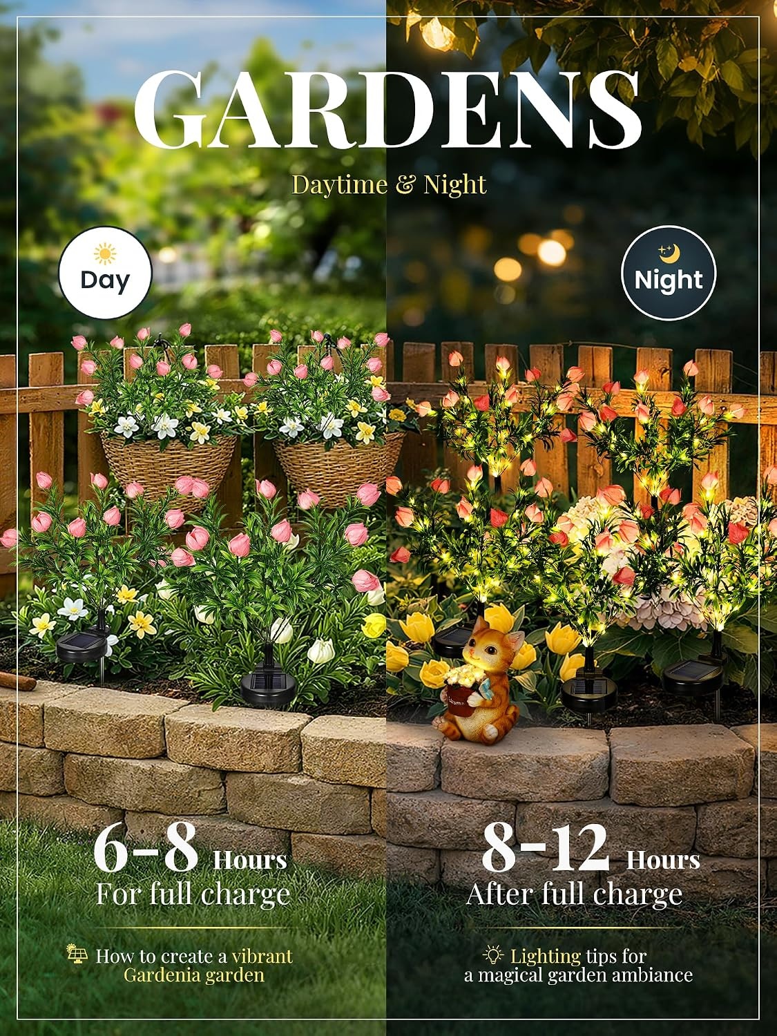 image:imageGIGALUMI Solar Garden Lights with Gardenias 2 Pack LED Garden Decor Carefree Solar Flowers Outdoor Waterproof Yard Decorations Outdoor AllergyFree Light up Flowers for Yard Patio 1white1yellow2pink