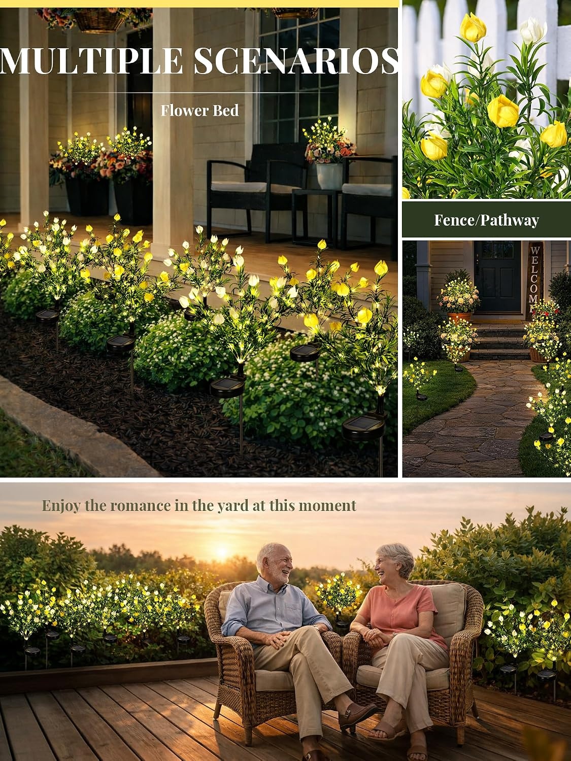 image:imageGIGALUMI Solar Garden Lights with Gardenias 2 Pack LED Garden Decor Carefree Solar Flowers Outdoor Waterproof Yard Decorations Outdoor AllergyFree Light up Flowers for Yard Patio 1white1yellow1white1yellow