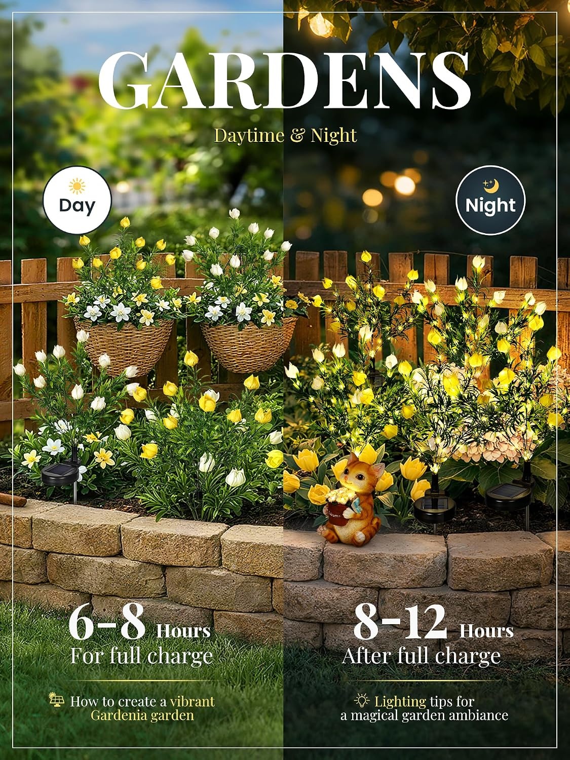 image:imageGIGALUMI Solar Garden Lights with Gardenias 2 Pack LED Garden Decor Carefree Solar Flowers Outdoor Waterproof Yard Decorations Outdoor AllergyFree Light up Flowers for Yard Patio 1white1yellow1white1yellow