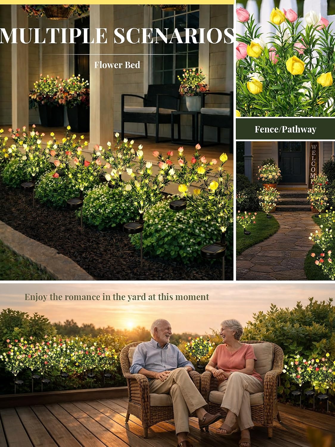 image:imageGIGALUMI Solar Garden Lights with Gardenias 2 Pack LED Garden Decor Carefree Solar Flowers Outdoor Waterproof Yard Decorations Outdoor AllergyFree Light up Flowers for Yard Patio 1white1yellow2white1pink1yellow