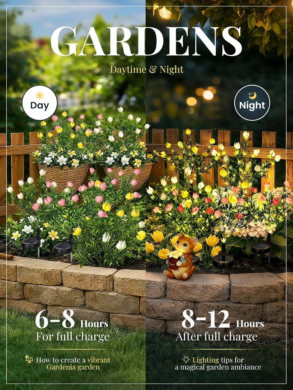 image:imageGIGALUMI Solar Garden Lights with Gardenias 2 Pack LED Garden Decor Carefree Solar Flowers Outdoor Waterproof Yard Decorations Outdoor AllergyFree Light up Flowers for Yard Patio 1white1yellow2white1pink1yellow
