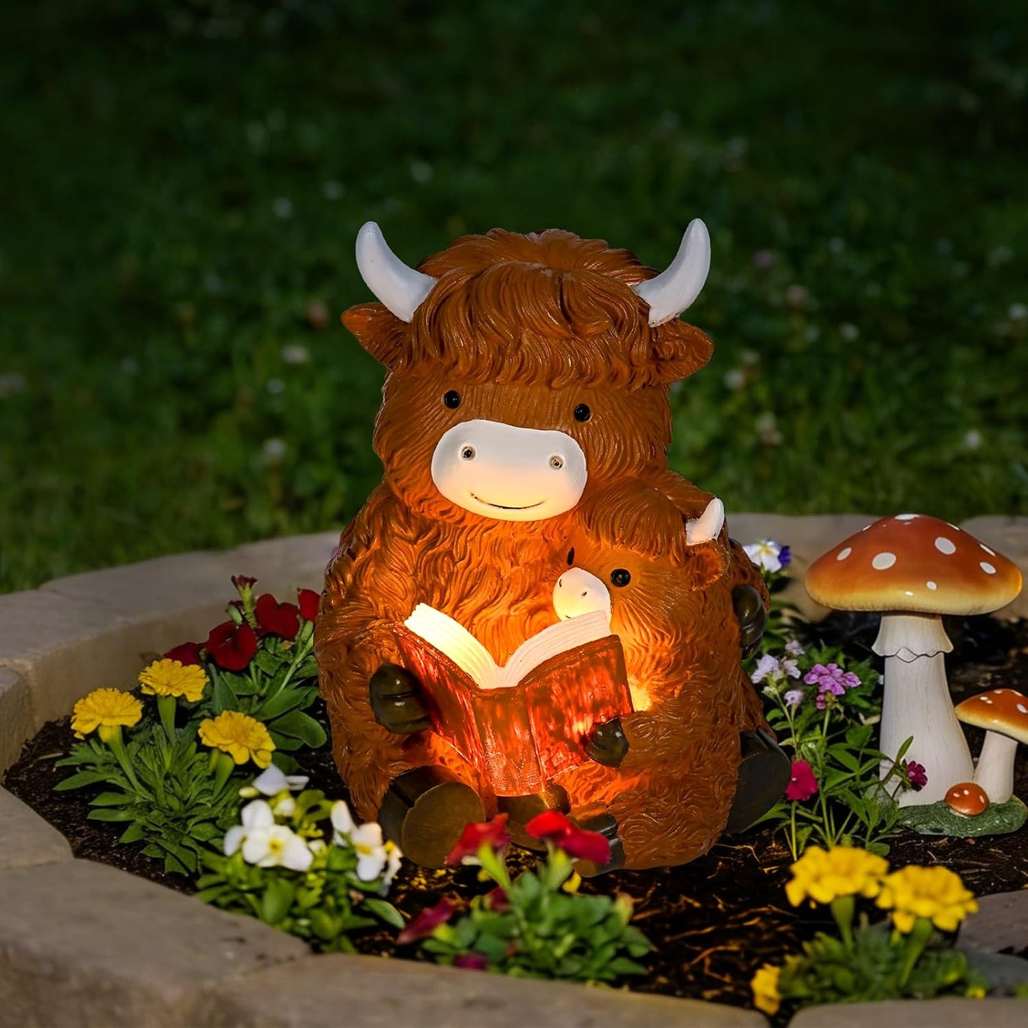 image:imageGIGALUMI Solar Highland Cow Decor Garden Statue Cow Outdoor OrnamentHighland Cow