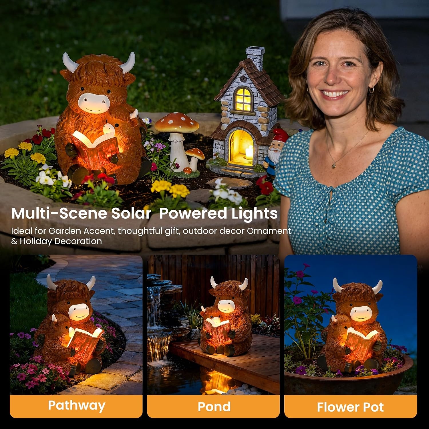 image:imageGIGALUMI Solar Highland Cow Decor Garden Statue Cow Outdoor OrnamentHighland Cow