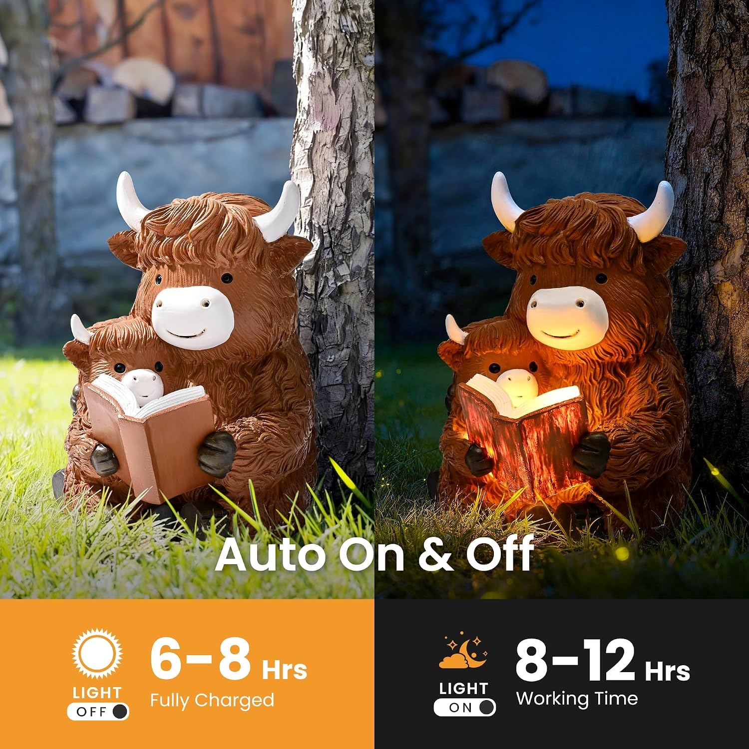 image:imageGIGALUMI Solar Highland Cow Decor Garden Statue Cow Outdoor OrnamentHighland Cow