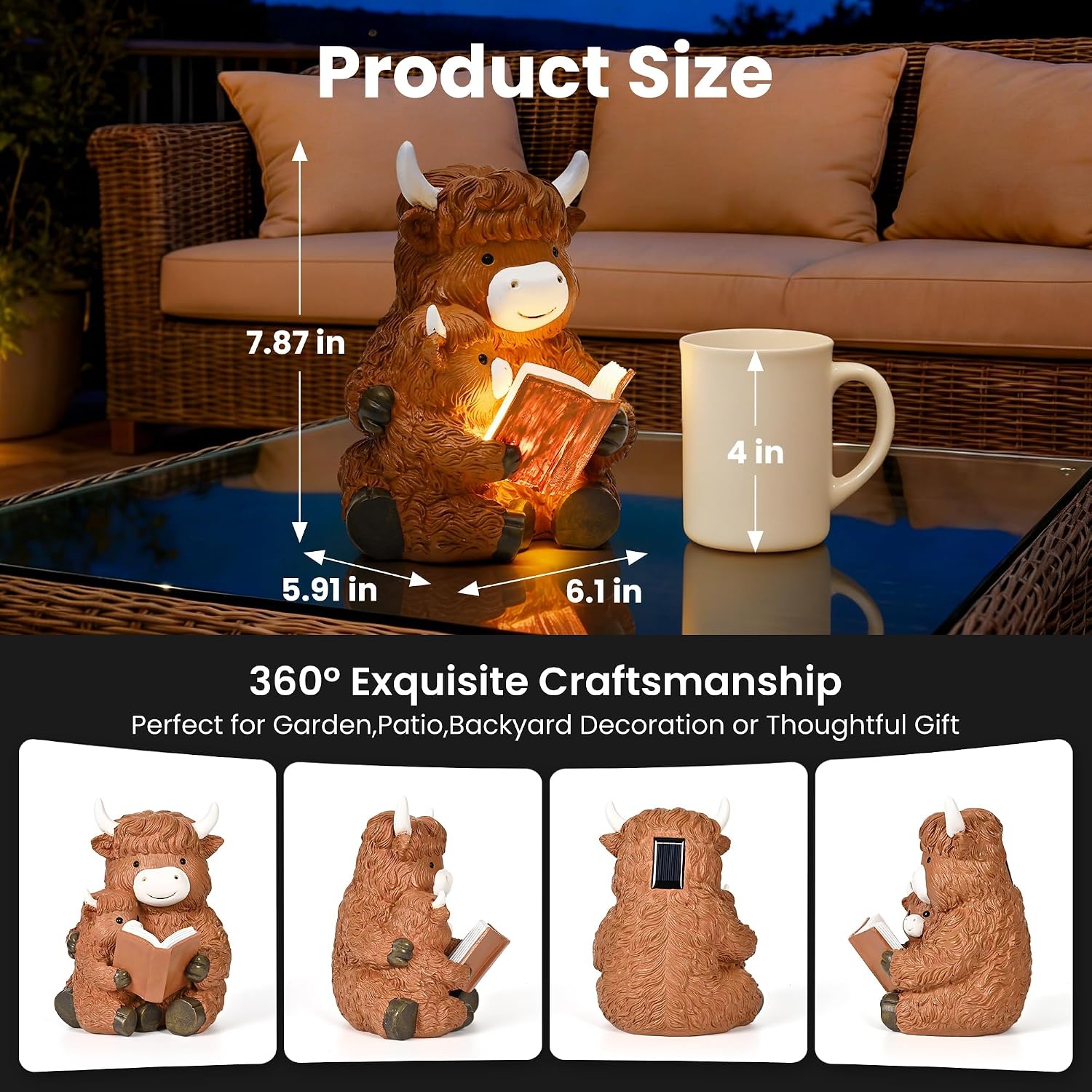 image:imageGIGALUMI Solar Highland Cow Decor Garden Statue Cow Outdoor OrnamentHighland Cow