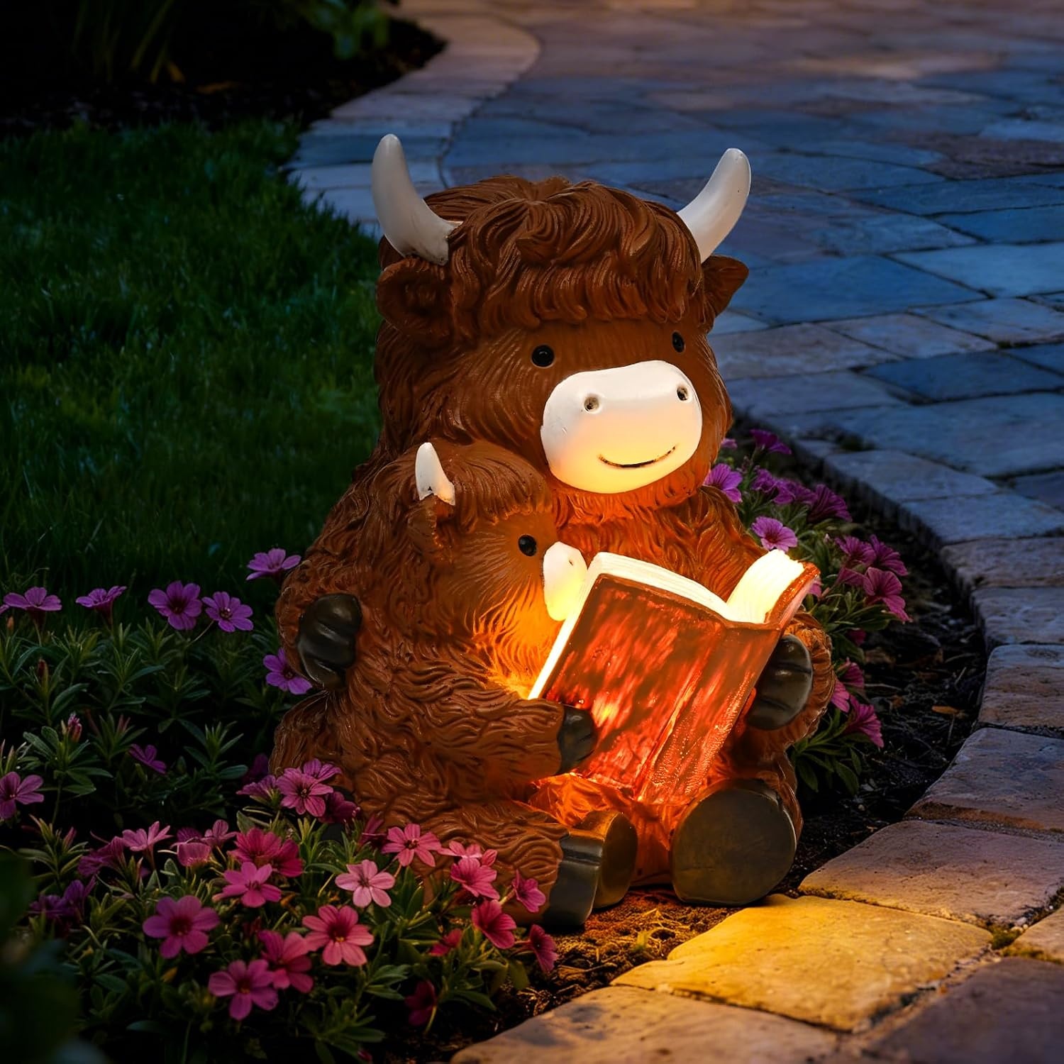 image:imageGIGALUMI Solar Highland Cow Decor Garden Statue Cow Outdoor OrnamentHighland Cow