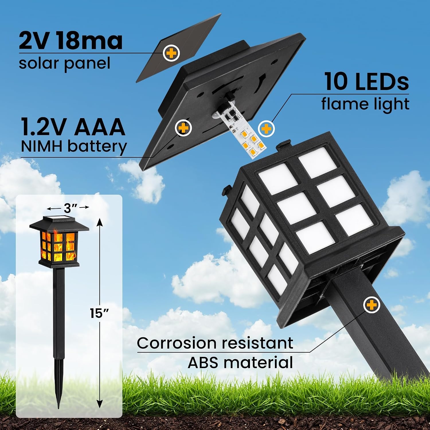 image:imageGIGALUMI Solar Lights Outdoor Waterproof 12 Pack LED Garden DecorFlickering Flame