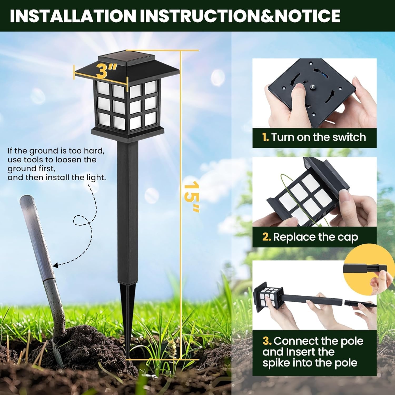 image:imageGIGALUMI Solar Lights Outdoor Waterproof 12 Pack LED Garden DecorWarm White