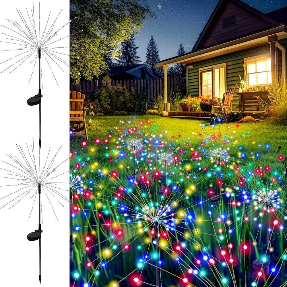 image:imageGIGALUMI 2 Pack Solar Firework Lights Outdoor Garden Decor Warm WhiteMulticolor