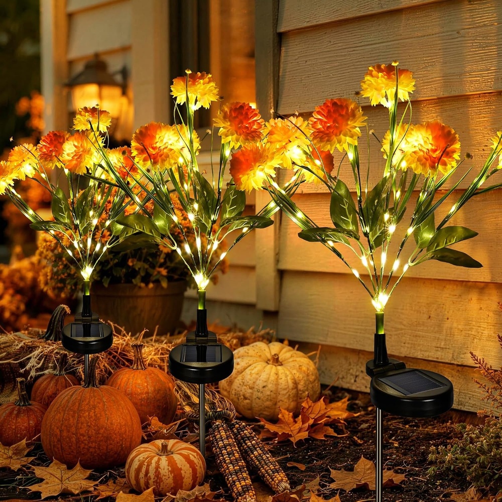 image:imageGIGALUMI 3 Pack Solar 21 Chrysanthemum Flowers Outdoor 2 Modes MultiColorYellow
