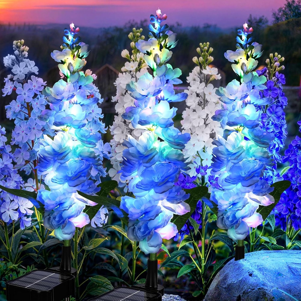 image:imageGIGALUMI 3 Pack Solar Delphinium Flowers Outdoor 2 Modes MulticoloredBlue